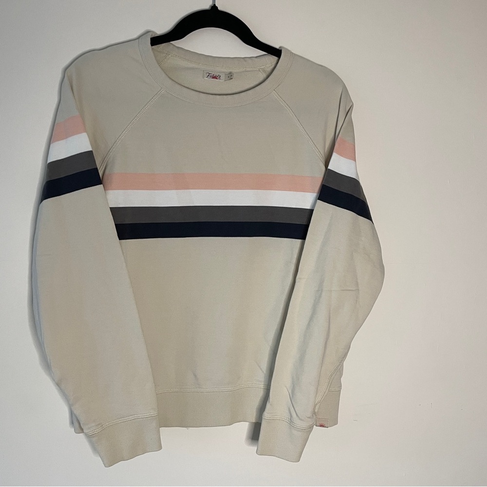 FAHERTY women’s Coastal Cloud Cotton Crew Sweatshirt Sandbar Stripe size small - Picture 6 of 12